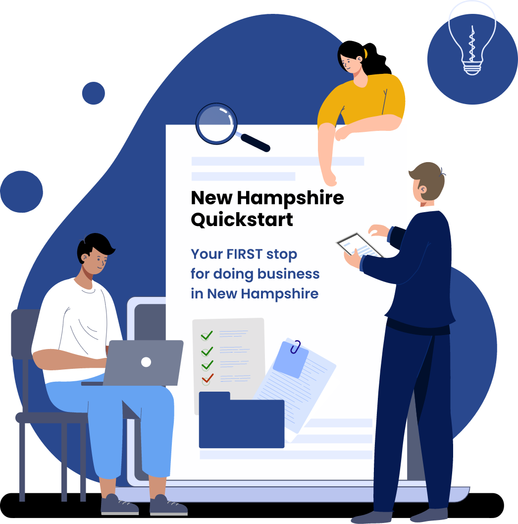Graphic represent the two men and one women access NH Quickstart portal